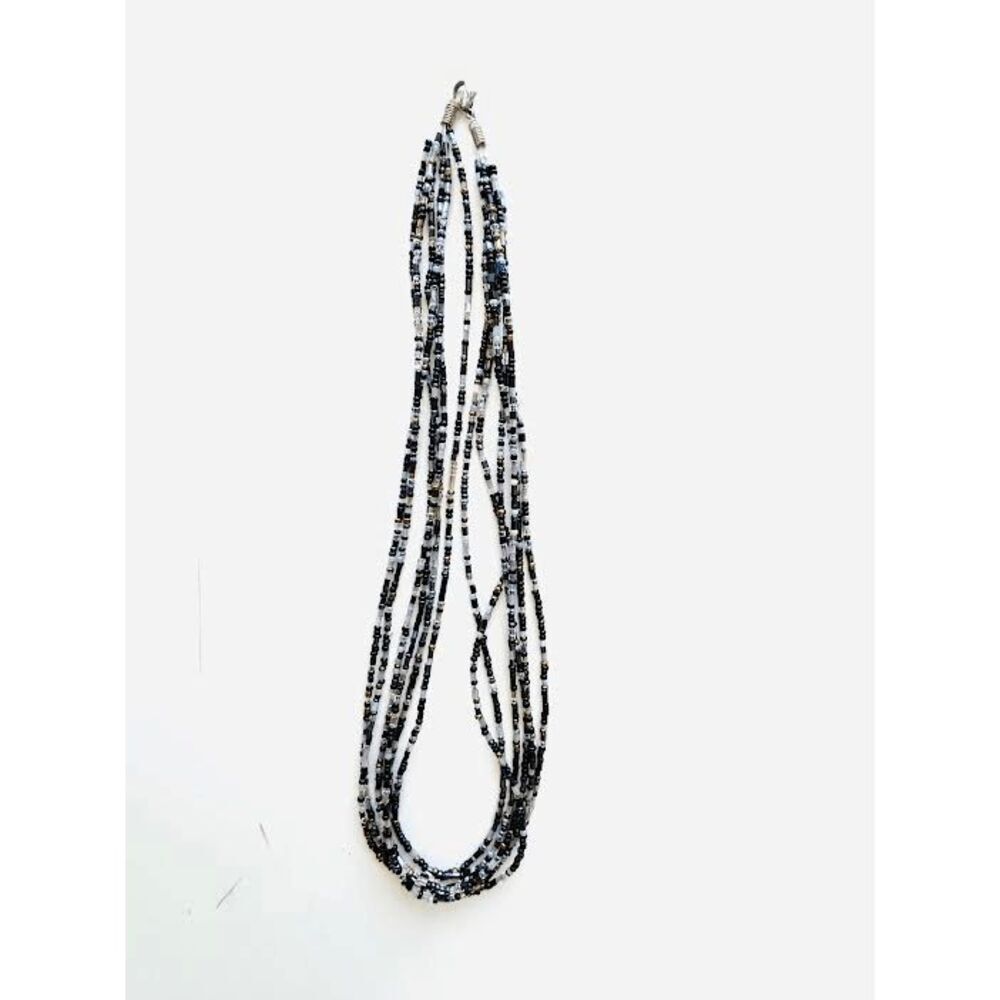 Modern Multi-Strand Small Black And Silver Sea Beads Necklace